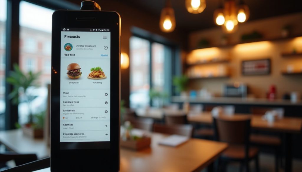A modern restaurant self-service kiosk displays digital menu and nutritional information. Are Self-Ordering Kiosks Worth It? Pros and Cons for Restaurants