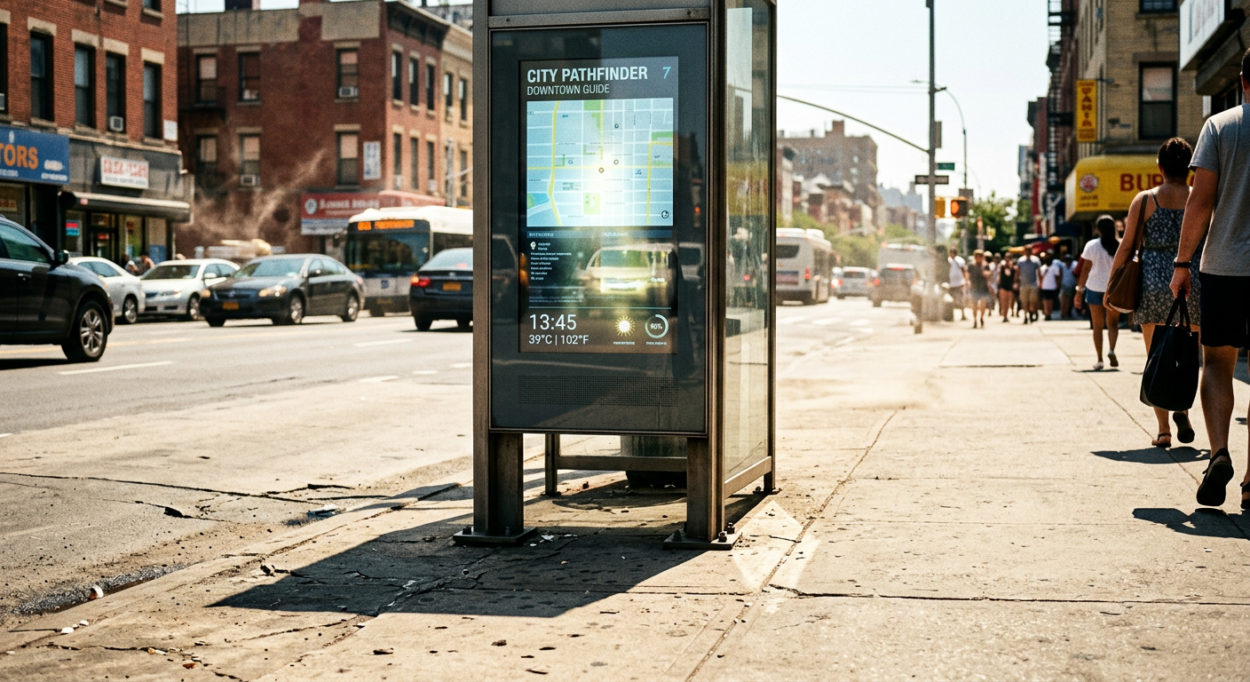 Outdoor kiosk at night during thunderstorm illustrating surge protection needs
