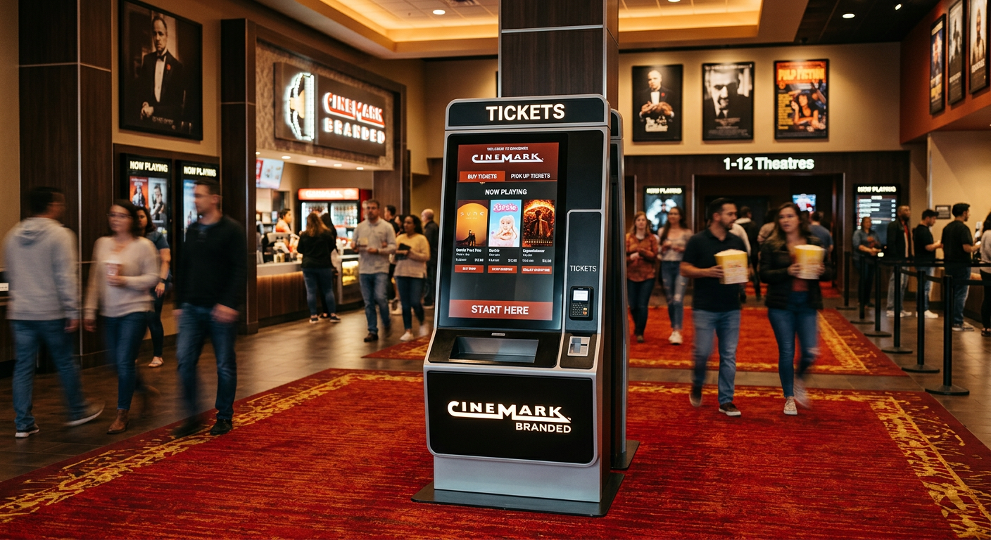 Cinema ticketing kiosk with 32-inch capacitive touchscreen