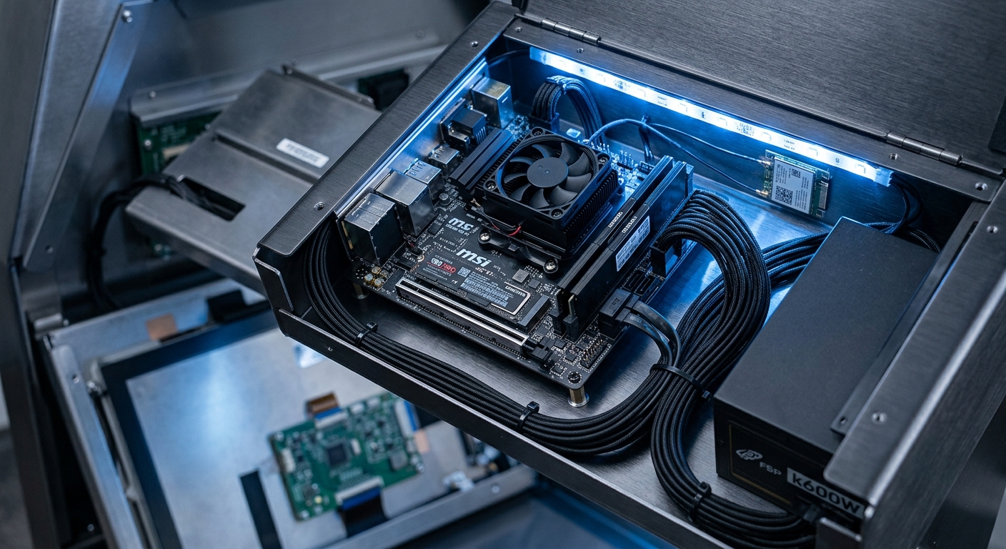 Internal hardware components of a commercial self-service kiosk